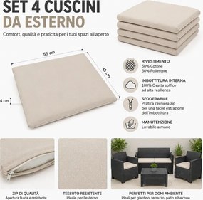 Cuscini Esterno e Giardino 55x45 cm Sfoderabili Beige Set 4