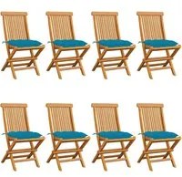 Sedie da Giardino con Cuscini Celesti 8 pz in Massello di Teak cod mxl 45329