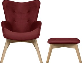 Poltrona con poggiapiedi rossa con rivestimento in velluto Niko – Ropez