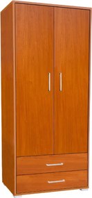 Armadio in legno con 2 ante 2 cassetti e appendiabiti interno Ciliegio