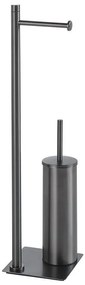 Gedy - Scopino WC da terra con portarotolo TRILLY, grigio metallico