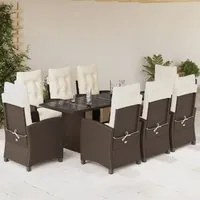 Set da Pranzo da Giardino 9pz con Cuscini Marrone in Polyrattan 3212923