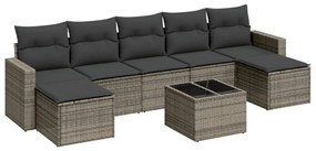 Set Divano da Giardino 8 pz con Cuscini Grigio in Polyrattan