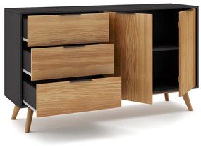 Cassettiera bassa in pino nero/naturale 140x81 cm Lavis - Marckeric