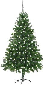 Albero di Natale Preilluminato con Palline Verde 210 cm