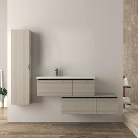 Mobile da bagno 140 cm sospeso moderno rovere sbiancato Slide