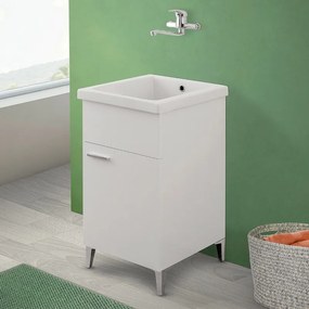 Mobile lavatoio bianco 45x50 con vasca in ceramica e strofinatoio