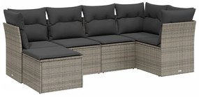 Set Divano da Giardino 6 pz con Cuscini Grigio in Polyrattan