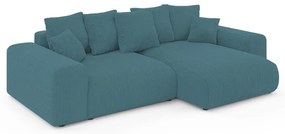 Divano angolare turchese allungabile/con contenitore con rivestimento in velluto a coste Luma – Ropez