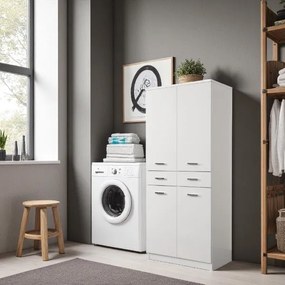 Colonna multiuso CLASSIC con 4 ante e 2 cassetti Bianco Lucido