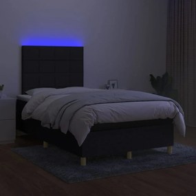 Letto a Molle con Materasso e LED Nero 120x200cm in Tessuto