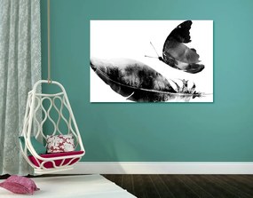 Quadro su tela – Piuma con farfalla in bianco e nero
