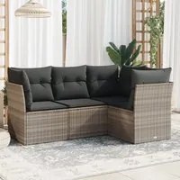 Set Divano da Giardino 4pz con Cuscini Grigio Chiaro Polyrattan 3217582