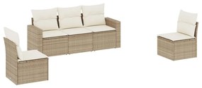 Set Divano da Giardino 5 pz con Cuscini Beige in Polyrattan