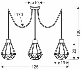 Lampadario a sospensione con filo PRIMO 3xE27/60W/230V ragno nero/oro