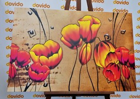 Quadro su tela – Papaveri rossi in stile etnico