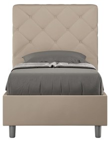Letto singolo imbottito similpelle Priya con e senza rete e contenitore 80x200, Tortora / Contenitore