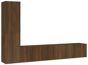 Set mobili porta tv 4 pz rovere marrone in legno multistrato