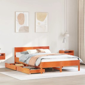 Letto Senza Materasso Marrone Cera 140x190 Cm İn Legno Di Pino /