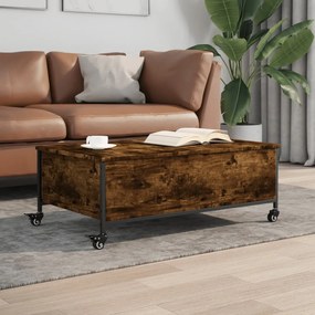 Tavolino Con Ruote Rovere Fumo 91x55x34 Cm İn Legno Multistrato /