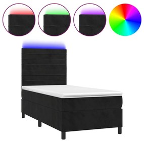 Letto a Molle con Materasso e LED Nero 90x200 cm in Velluto