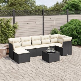 Set divani da giardino con cuscini 8 pz nero in polyrattan