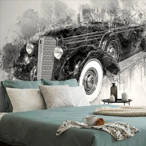 Carta da parati autoadesiva – Auto d'epoca in bianco e nero