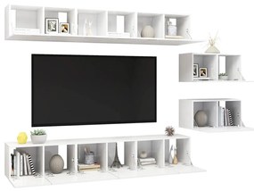 Mobili Porta TV 8 pz Bianco Lucido in Legno Multistrato