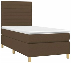 Letto a Molle Materasso e LED Marrone Scuro 100x200 cm Tessuto