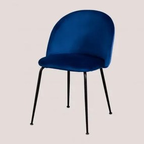 Pack 4 sedie da pranzo in velluto Kana Design Blu & Nero - Sklum