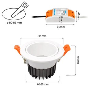 Faro da Incasso 6W RGB+CCT Dimmerabile Antiabbagliamento Sinc. Aut. - Foro Ø80mm - 85mm Colore RGB+CCT