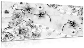 Stampa su tela – Gioielli floreali di lusso in bianco e nero