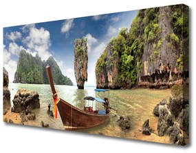 Quadro su tela Paesaggio roccioso della barca 100x50 cm