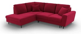 Divano angolare rosso allungabile e con contenitore (con penisola a sinistra/a L) con rivestimento in velluto Kyoto – Cosmopolitan Design