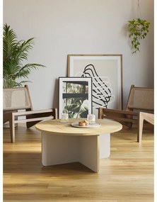 Tavolino da salotto rotondo color crema/di colore naturale con piano effetto rovere ø 80 cm Hillary – Marckeric