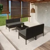 Set Divani da Giardino 5 pz con Cuscini in Polyrattan Nero 3094309