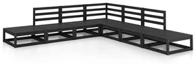 Set divani da giardino 7 pz nero in legno massello di pino