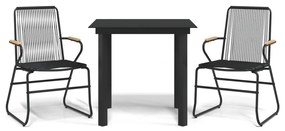 Set da pranzo da giardino 3 pz nero in rattan pvc