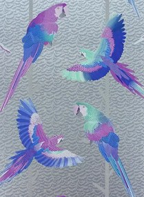 Matthew Williamson Carta da parati Arini - Metallic Silver/ Purple/ Persian Blue