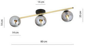 Plafoniera Contemporanea 3 Luci Splendi In Acciaio Oro/Nero E Sfere Vetro Fumè