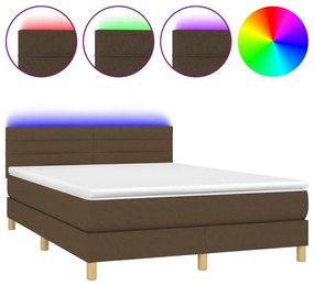 Letto a Molle Materasso e LED Marrone Scuro 140x200 cm Tessuto