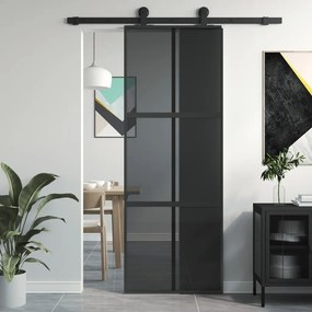 Porta Scorrevole Nera 76x205 Cm İn Vetro Temperato E Alluminio /