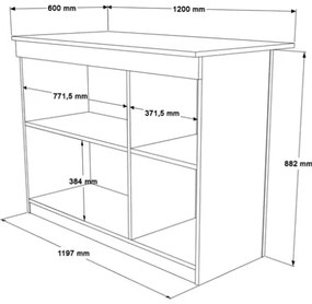 Isola Centrale Cucina 120 Cm Con Ante E Ripiani Dorian Bianca