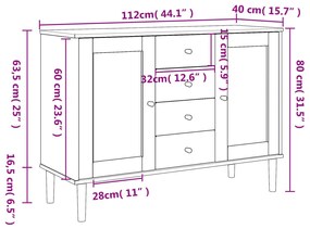 Credenza SENJA Aspetto Rattan Bianco 112x40x80 cm Massello Pino