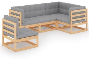 Set divani da giardino 5 pz con cuscini legno massello di pino