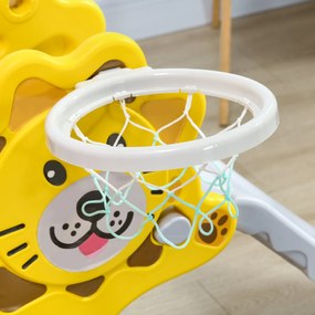 Scivolo per Bambini 131x50x74 cm con Canestro Laterale in PE Giallo e Grigio...