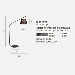 Piantana LIANA 128x200 cm con struttura in metallo Nero e paralume in pvc