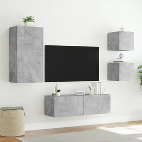 Mobili tv a muro 4pz con luci led grigio cemento
