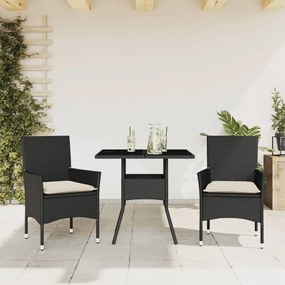 Set Da Pranzo Da Giardino 3 Pz Con Cuscini Polyrattan E Vetro /