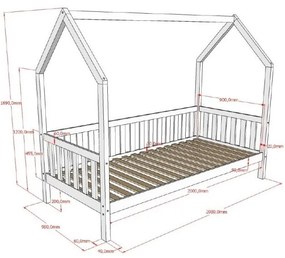 Letto da bambini a forma di casa bianco in pino massiccio con rete inclusa 90x200 cm Cabane – Vipack